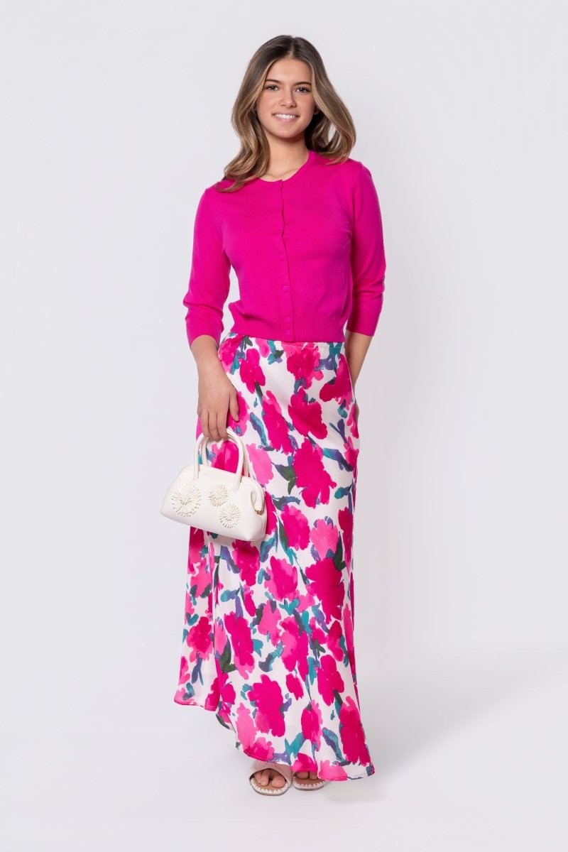 3/4 Sleeve Knit Cardigan (Fuchsia) – Yakira Bella