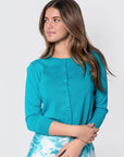 3/4 Sleeve Knit Cardigan (Teal Green) - Top - Yakira Bella