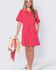 Mina Half Zip Dress Short Sleeve 37" (Coral)