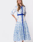 Laurent Dress (White Teal)