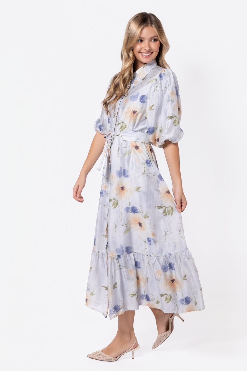 midi alice dress print Alice Dress Short Sleeve (Beige/Purple) XS