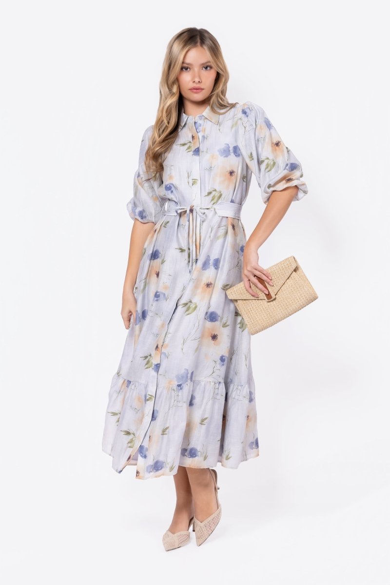 Alice Dress Short Sleeve (Beige/Purple) – Yakira Bella