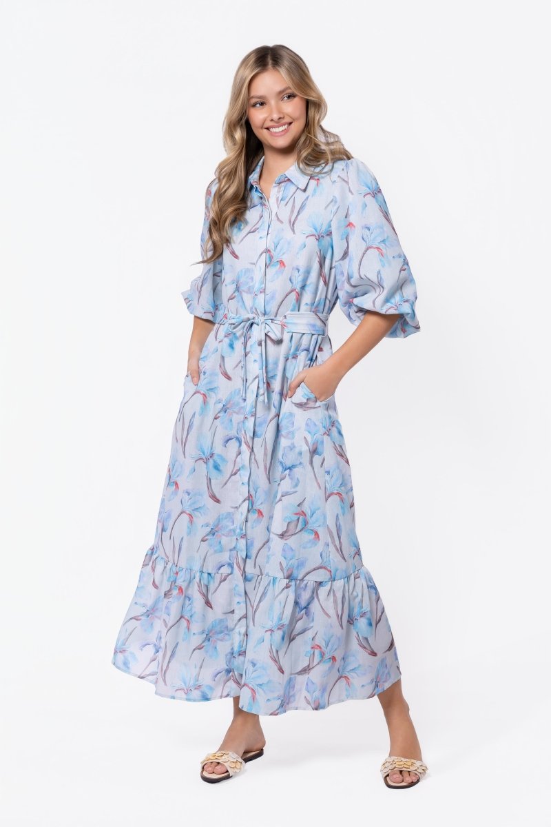 princess polly baby blue dress Alice Dress Short Sleeve (Blue Flower) – Yakira Bella