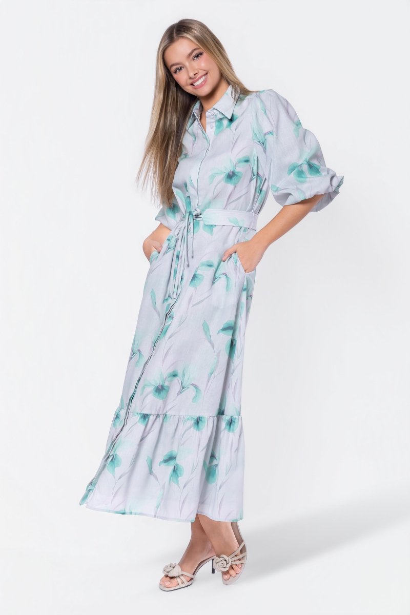 Alice Dress Short Sleeve (Green Flower)  Yakira Bella