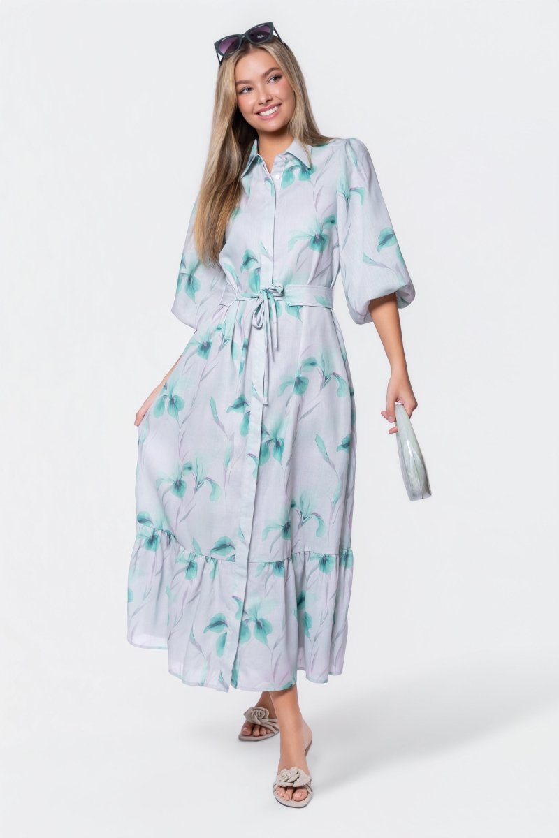 Alice Dress Short Sleeve (Green Flower) L