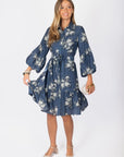Allie Dress Long Sleeve 41" (Navy Ground) - Dress - Yakira Bella