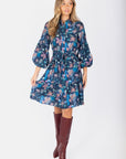 Allie Dress Long Sleeve 41" (Navy Pattern) - Dress - Yakira Bella