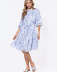 Allie Dress Short Sleeve 41" (Blue Flower) - Dress - Yakira Bella