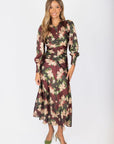 Audrey Dress Long Sleeve (Burgundy/Green) - Dress - Yakira Bella