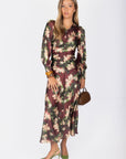Audrey Dress Long Sleeve (Burgundy/Green) - Dress - Yakira Bella