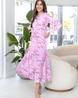 AUDREY DRESS LONG SLEEVE (LAVENDER FLOWER) - Dress - Yakira Bella
