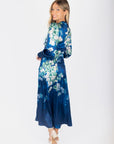 Audrey Dress Long Sleeve (Teal Blue Pattern) - Dress - Yakira Bella