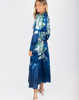 Audrey Dress Long Sleeve (Teal Blue Pattern) - Dress - Yakira Bella