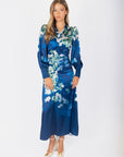 Audrey Dress Long Sleeve (Teal Blue Pattern) - Dress - Yakira Bella