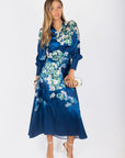 Audrey Dress Long Sleeve (Teal Blue Pattern) - Dress - Yakira Bella
