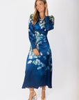 Audrey Dress Long Sleeve (Teal Blue Pattern) - Dress - Yakira Bella