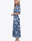 Audrey Dress Short Sleeve (Blue Flower) - Dress - Yakira Bella