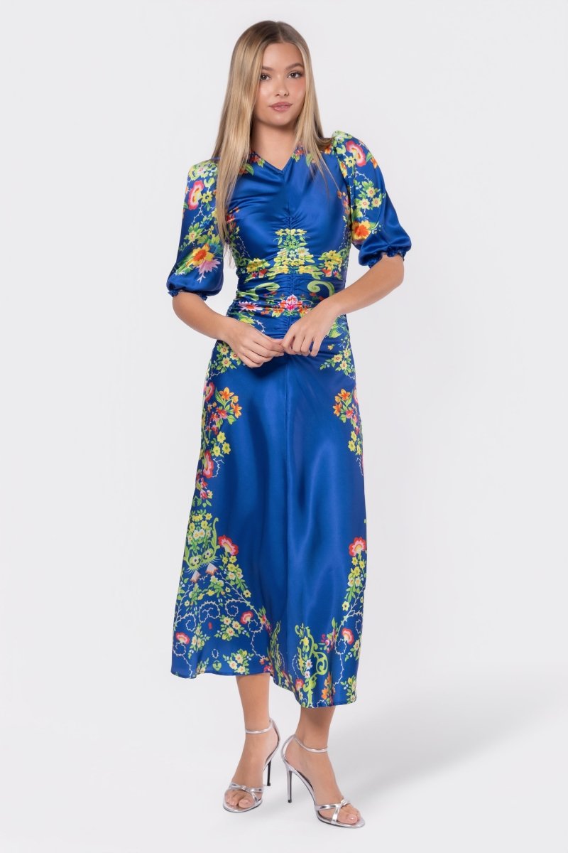 blue dress for baby girl Royal Blue Chiffon Short Sleeve Wrap V-Neck Front Slit Maxi Dress –  PinkBlush main image 1