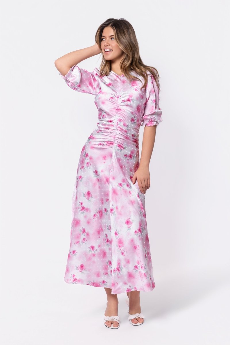 Audrey Dress Short Sleeve (White/Pink) – Yakira Bella