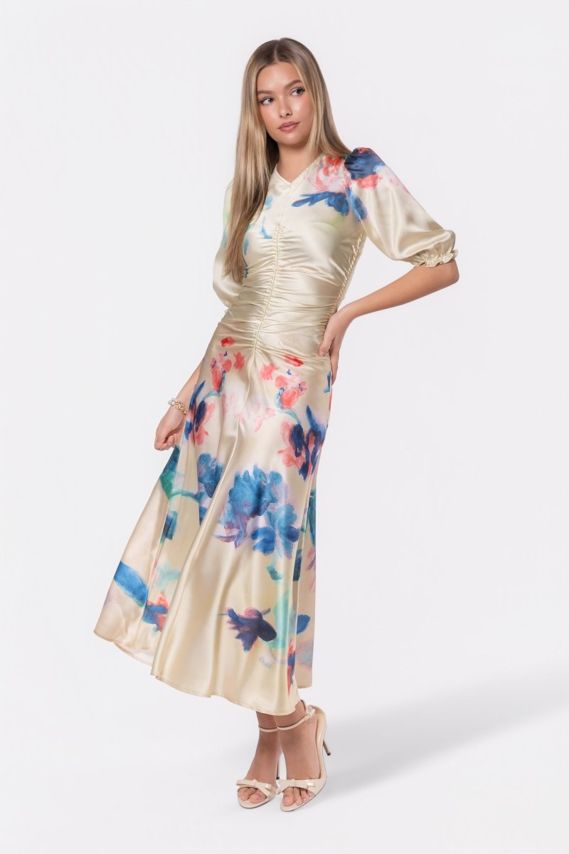 Audrey Dress Short Sleeve (Yellow Flower) L Audrey Dress Short Sleeve (Yellow Flower) L