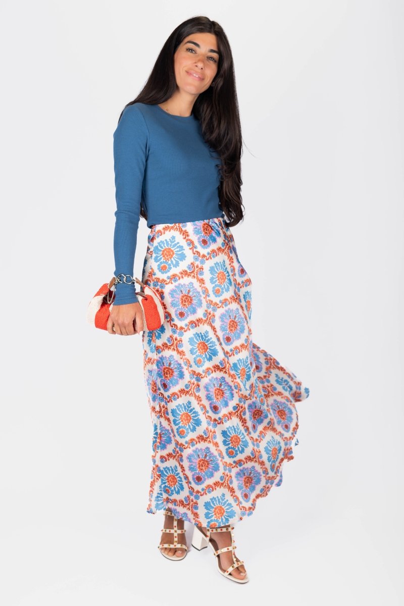 Dakota Skirt (Ivory/Blue) - Skirt - Yakira Bella
