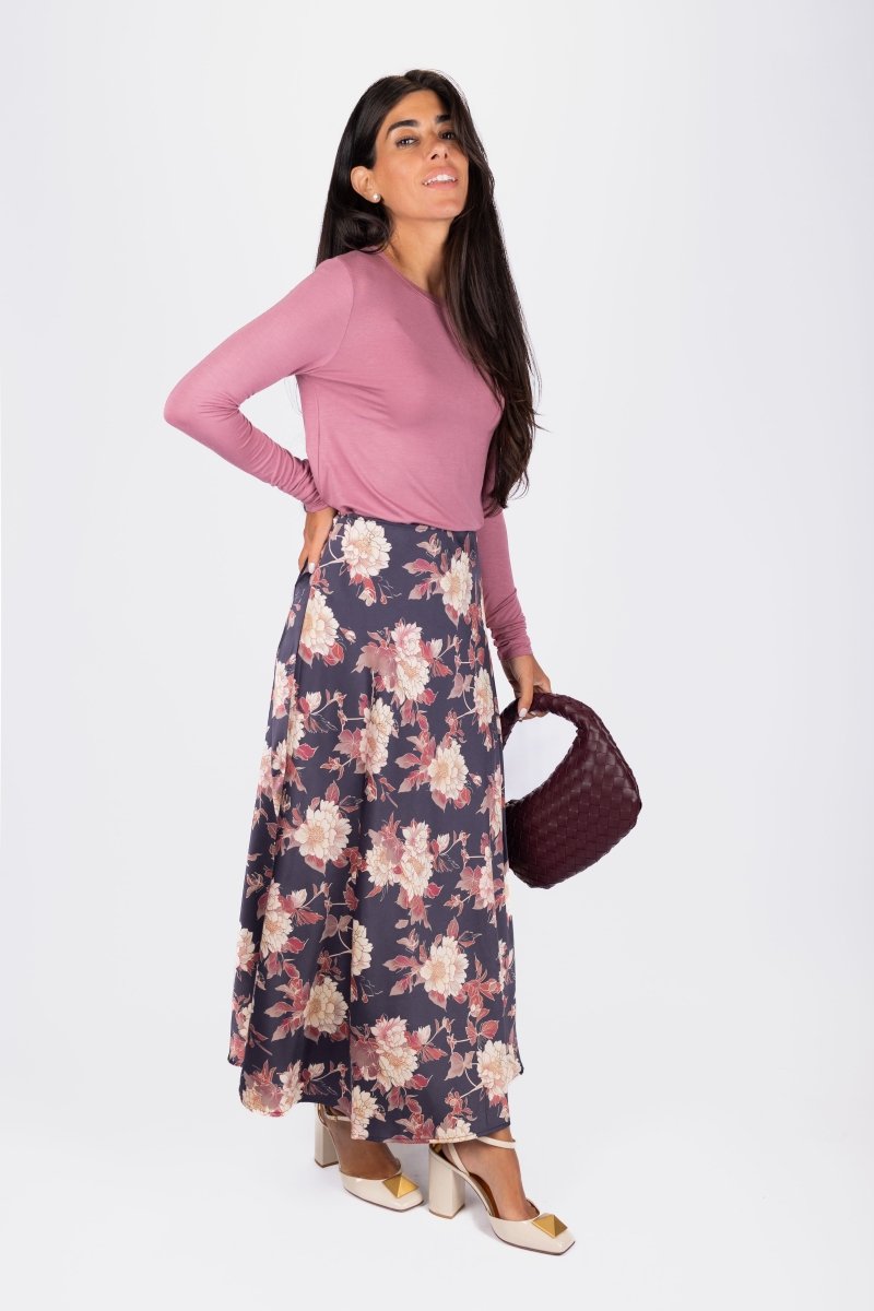 Dakota Skirt (Navy/Burgundy) - Skirt - Yakira Bella