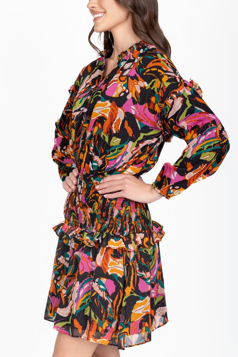 EMILY DRESS Long Sleeve (BLACK PATTERN) 37" - Dress - Yakira Bella