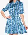 ESME DRESS Short Sleeve (BLUE PATTERN) 36" - Dress - Yakira Bella