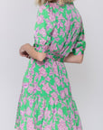 ESME DRESS Short Sleeve (GREEN/PINK) 37" - Dress - Yakira Bella