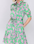 ESME DRESS Short Sleeve (GREEN/PINK) 37" - Dress - Yakira Bella