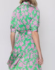ESME DRESS Short Sleeve (GREEN/PINK) 37" - Dress - Yakira Bella
