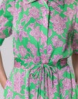 ESME DRESS Short Sleeve (GREEN/PINK) 37" - Dress - Yakira Bella