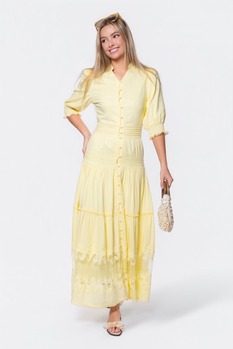 yellow long sleeve dress Amber Glow Yellow Long Sleeve Maxi Dress - US 10