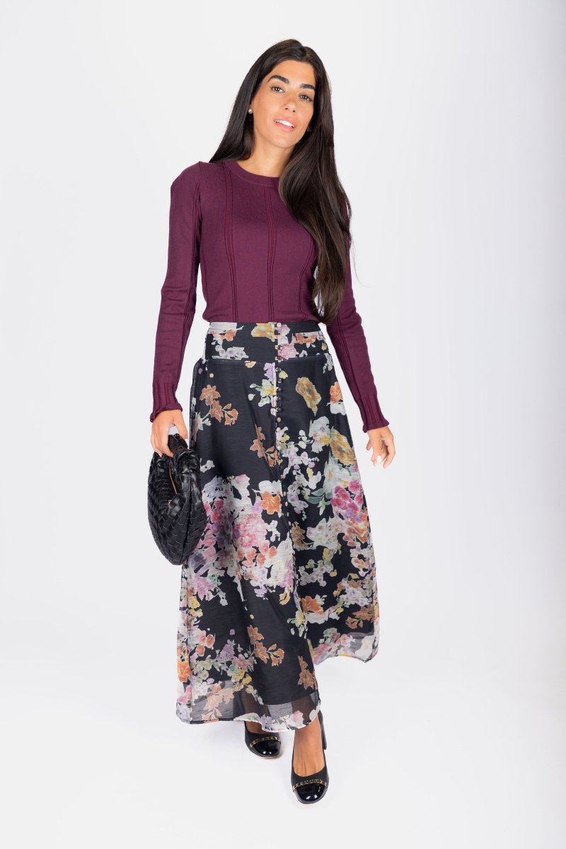 Josephine Skirt (Black Flower) - Skirt - Yakira Bella