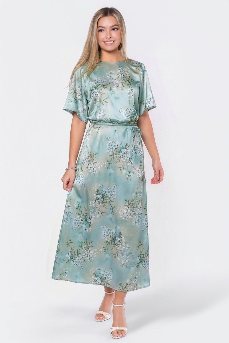 slim fit dress slacks Green Floral Halter Neck Cut-Out Side Maxi Dress SDH00735