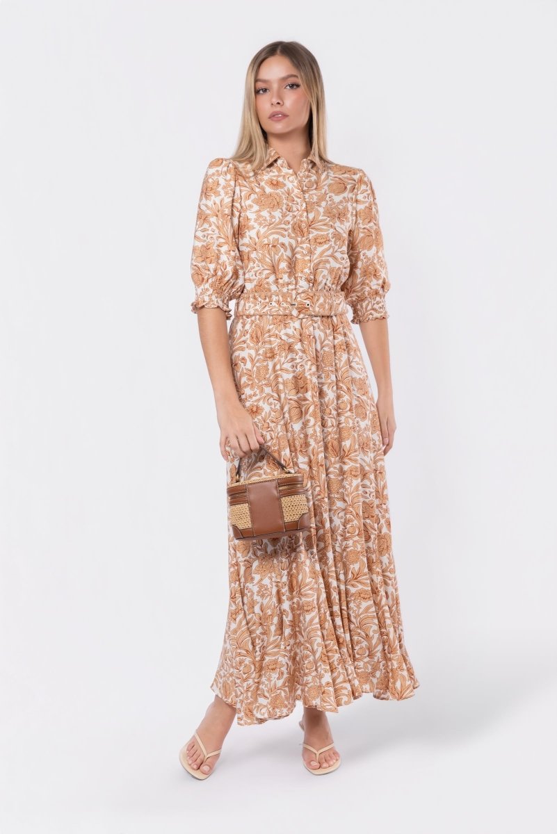 Karen　ベージュ Karen Dress (White/Khaki) – Yakira Bella