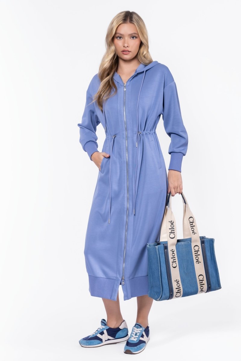 hooded denim dress Denim Dress / Sleeveless Blue Dress with hood / Long Blue Denim Dress : The Soul of The Orient Collection No.4