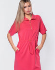 Mina Half Zip Dress Short Sleeve 37" (Coral) - Dress - Yakira Bella