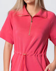 Mina Half Zip Dress Short Sleeve 37" (Coral) - Dress - Yakira Bella