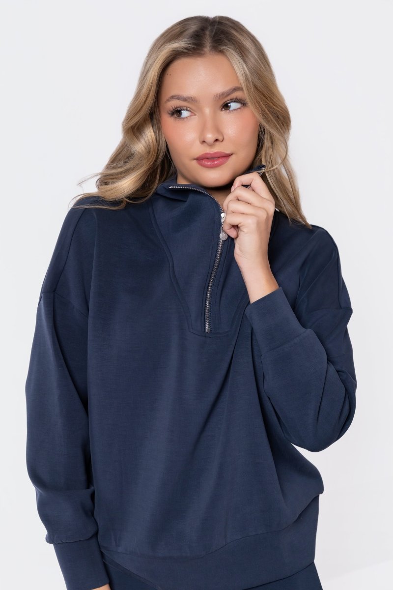 Mina Half Zip Top (Navy) – Yakira Bella