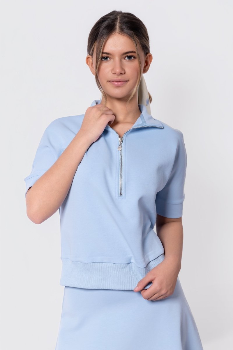Mina Half Zip Top Short Sleeve (Baby Blue) – Yakira Bella