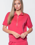 Mina Half Zip Top Short Sleeve (Coral) - Top - Yakira Bella
