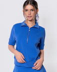 Mina Half Zip Top Short Sleeve (Marina Blue) - Top - Yakira Bella