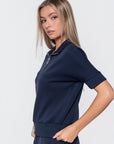 Mina Half Zip Top Short Sleeve (Navy) - Top - Yakira Bella