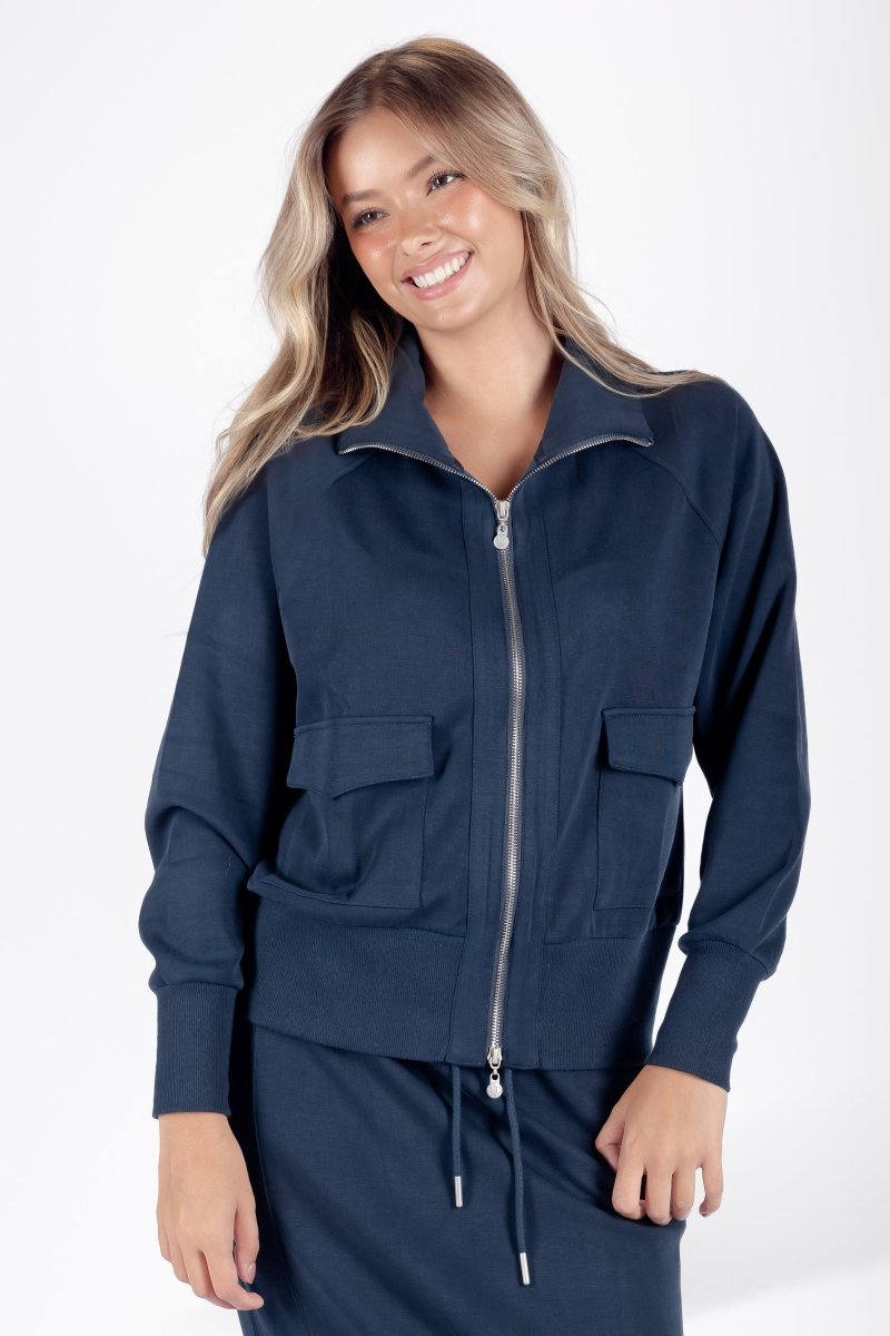 Mina Zip up Jacket (Navy) – Yakira Bella