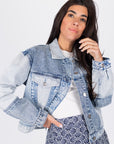 PATCHWORK DENIM JACKET (BLUE) - Top - Yakira Bella