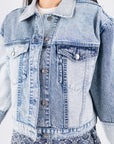 PATCHWORK DENIM JACKET (BLUE) - Top - Yakira Bella