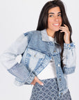 PATCHWORK DENIM JACKET (BLUE) - Top - Yakira Bella