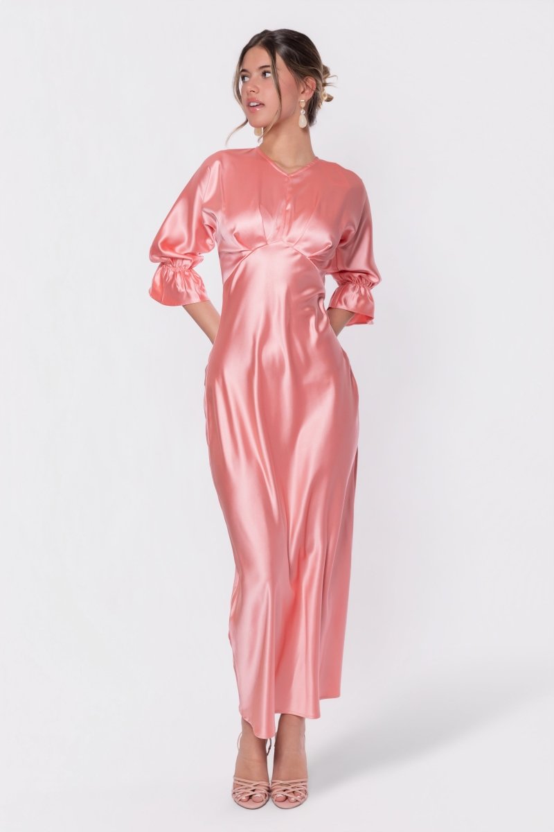 silk blush dress Tia Silk Wrap Midi Dress
