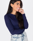ROMI TOP LONG SLEEVE (NAVY) - Top - Yakira Bella